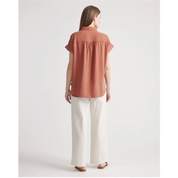 Quince Womens Vintage Wash Tencel Camp Shirt Terracotta Sleeved Size S - Picture 3 of 8